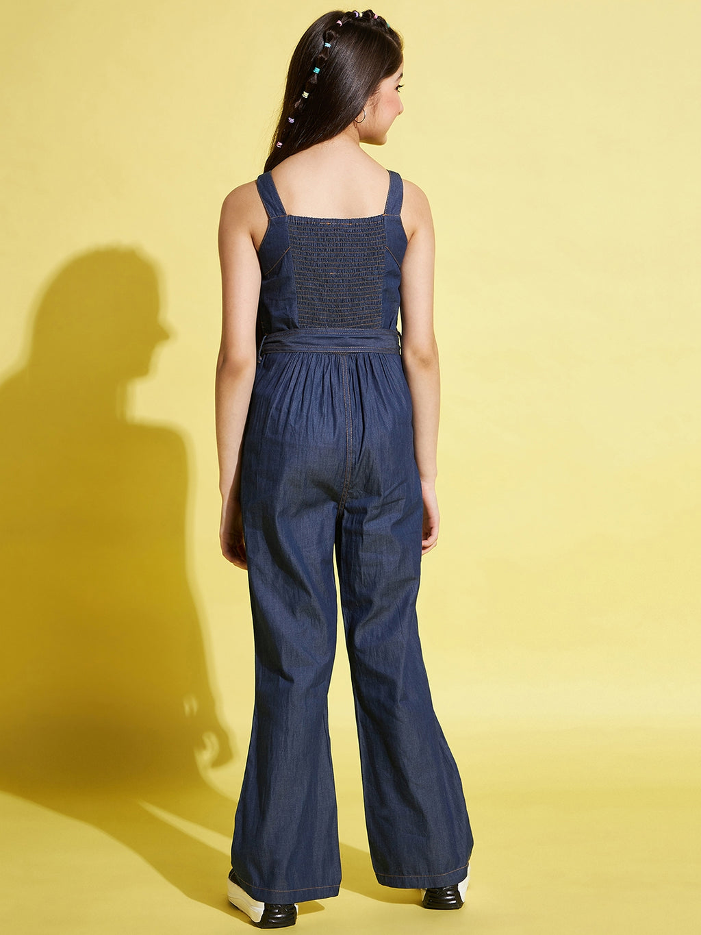 Girls Ankle Length Solid Jumpsuit - Blue