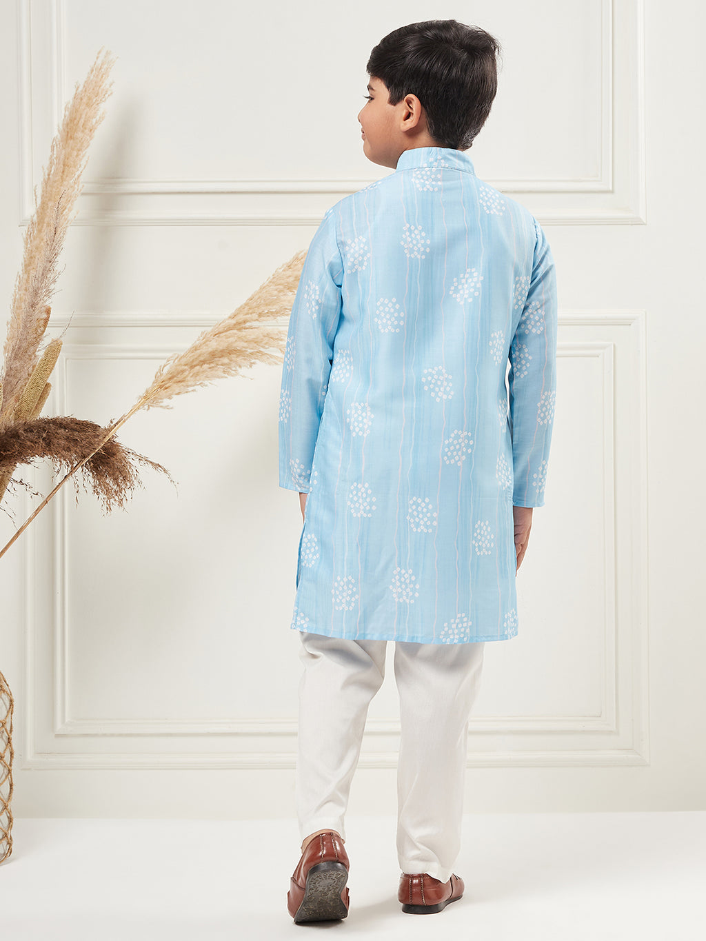Boys Above Knee All over print Kurta Set - Blue