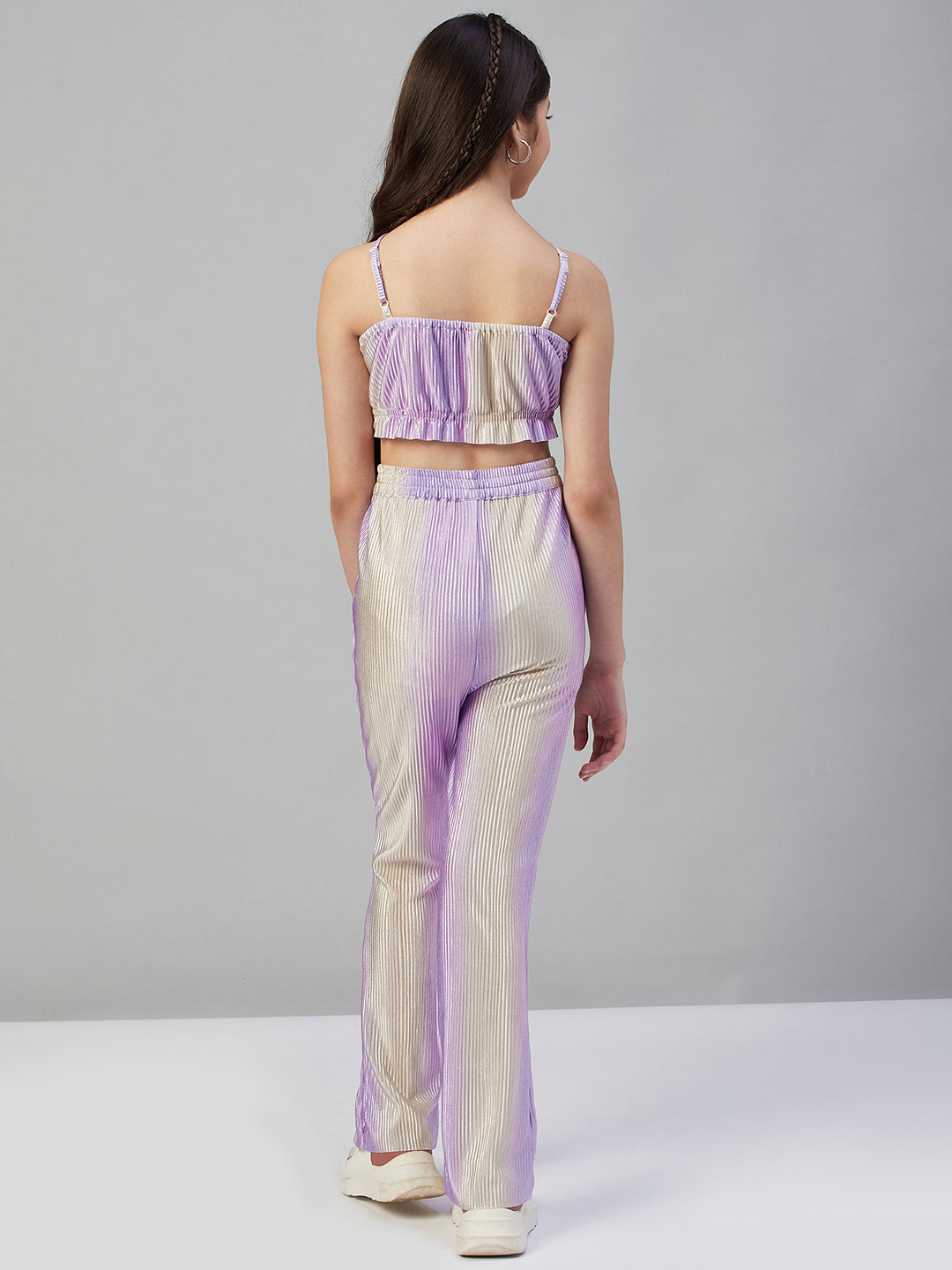 Girls Ankle Length Solid Top With Pants - Purple