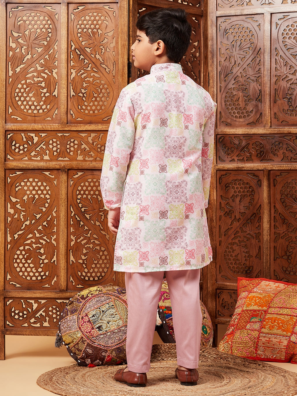 Boys Knee Length Abstract print Kurta Set - Multi