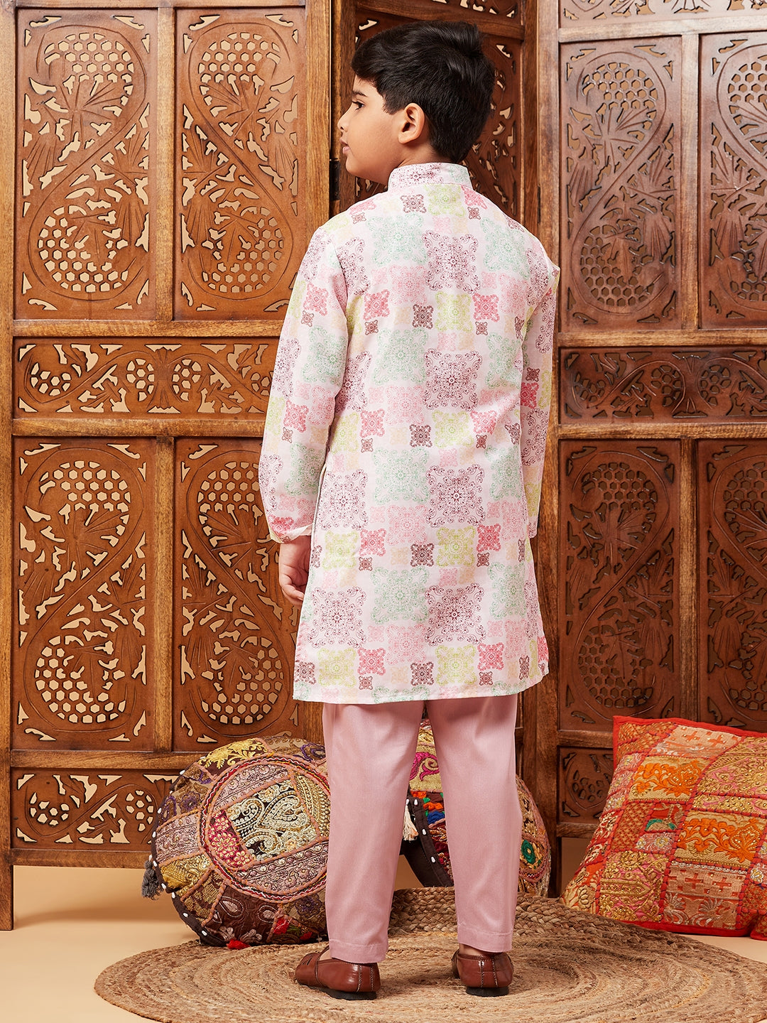 Boys Knee Length Abstract print Kurta Set - Multi