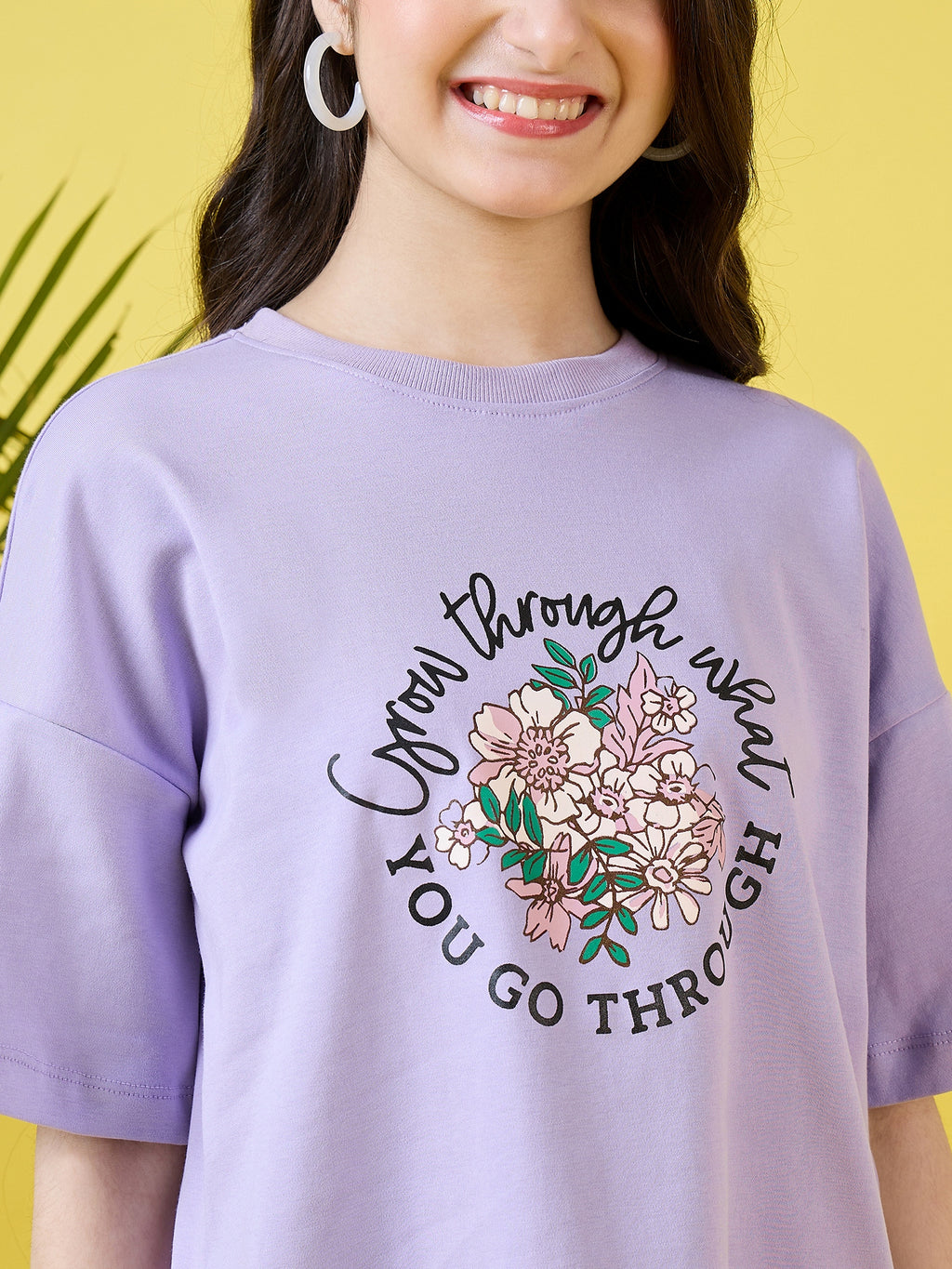 Girls Hip length Printed T-shirt - Purple