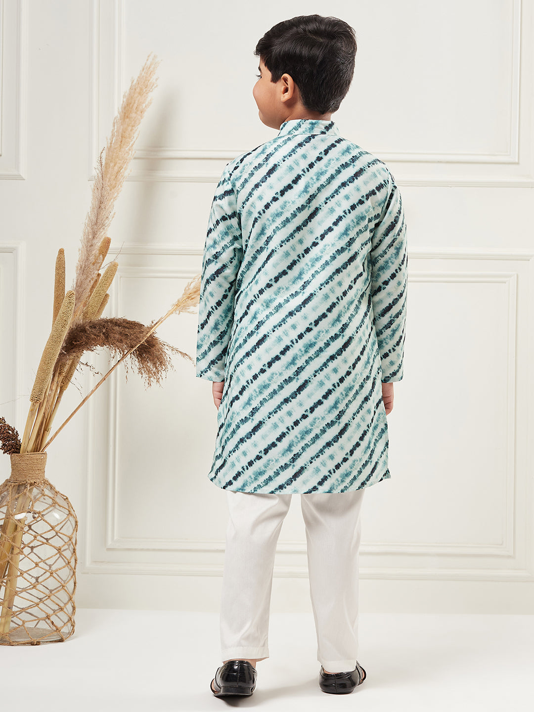 Boys Above Knee Tie and Dye Kurta Set - Green