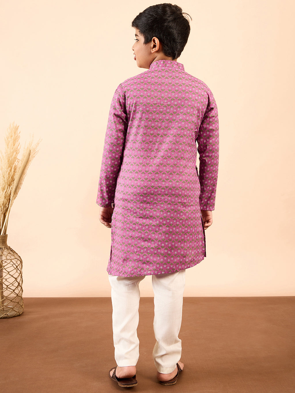 Boys Ankle Length Printed Kurta Set - Purple
