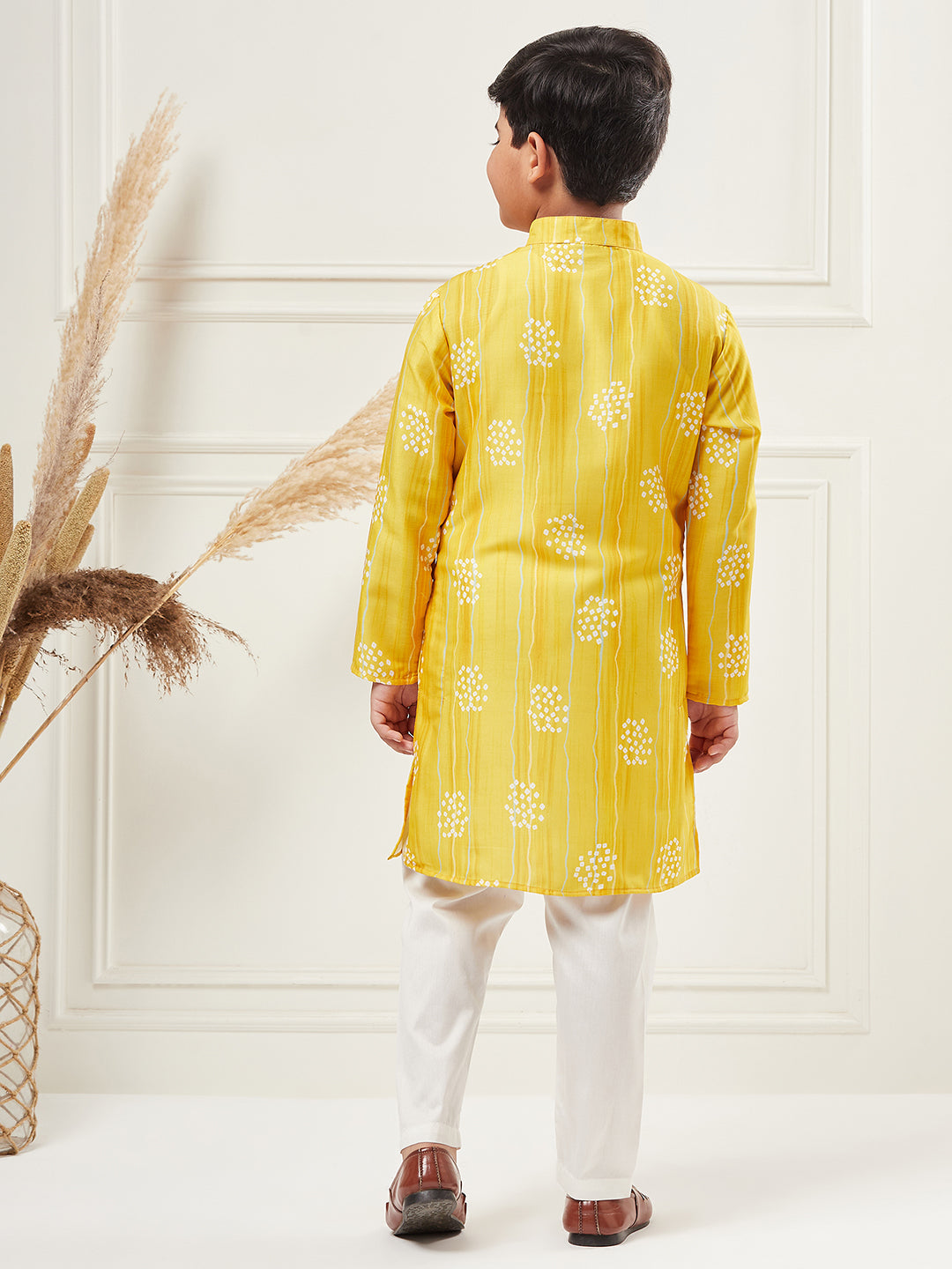 Boys Above Knee All over print Kurta Set - Yellow
