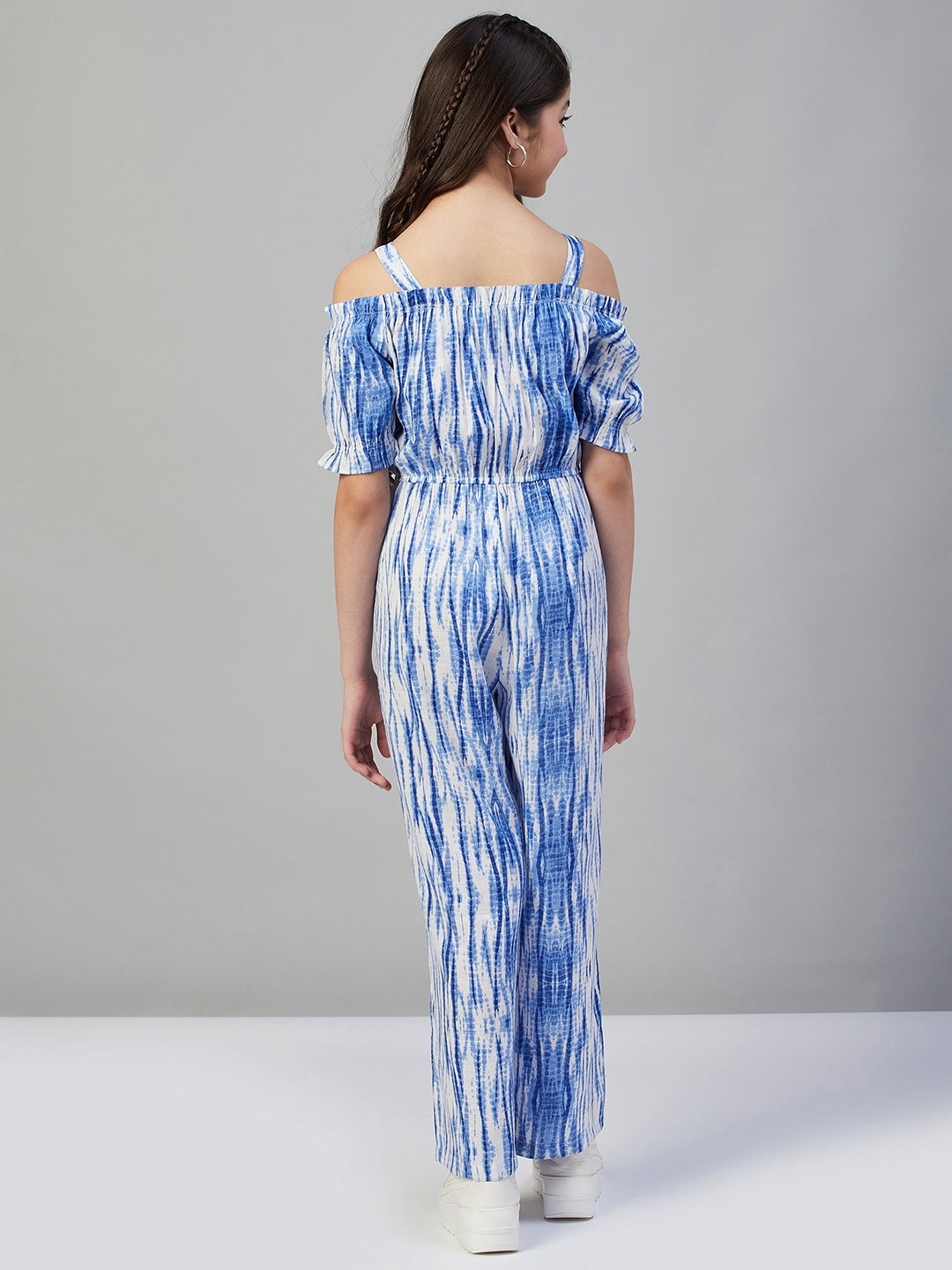 Girls Ankle Length Printed Jumpsuit - Blue