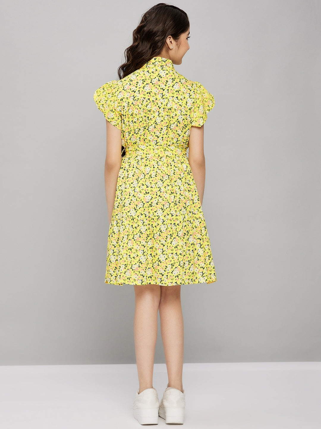 Girls Above Knee Dress - Yellow