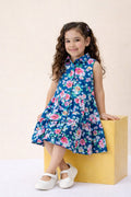 Girls Knee Length All over Print Dress - Blue