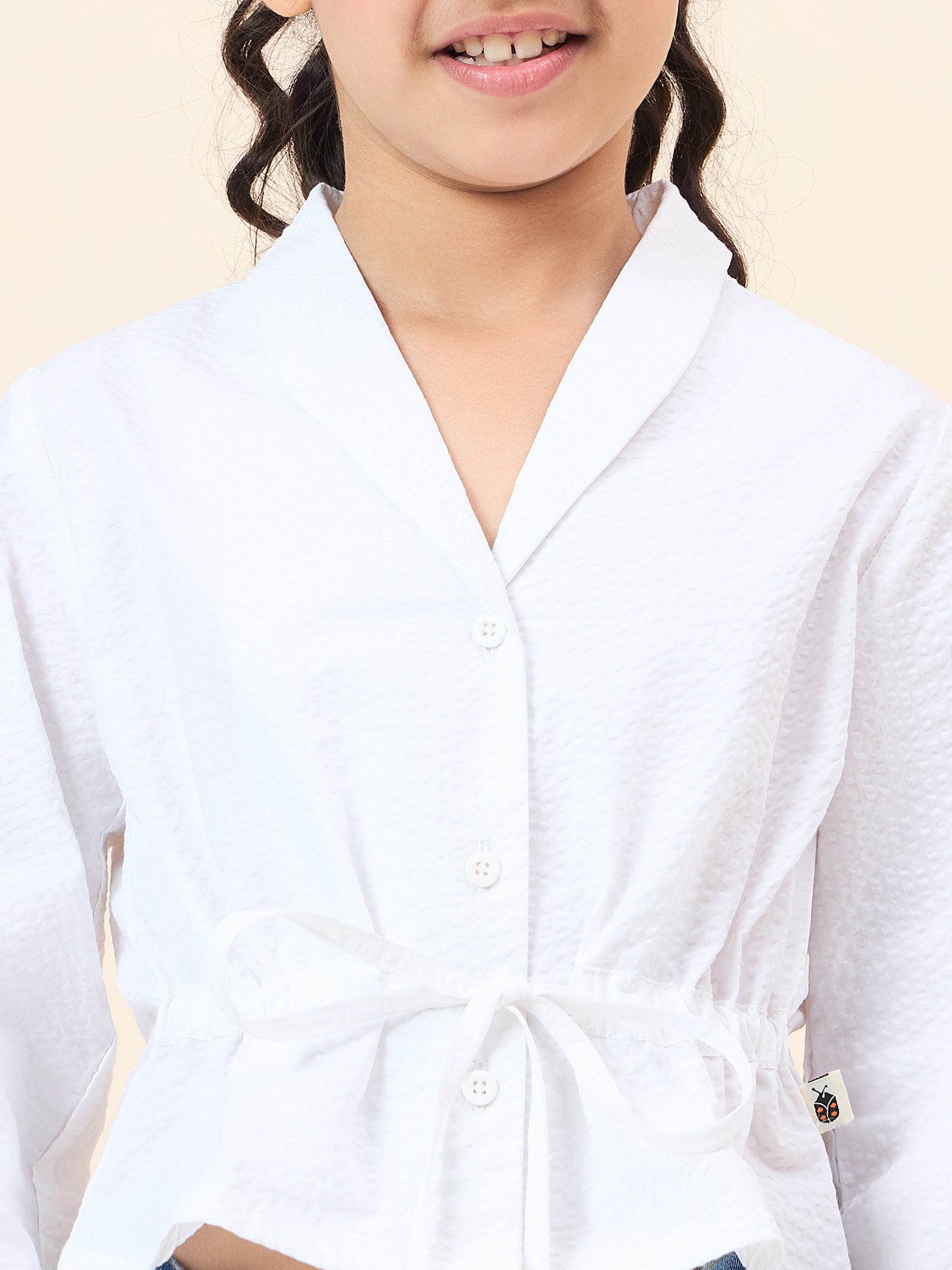 Girls Hip length Solid Top - White