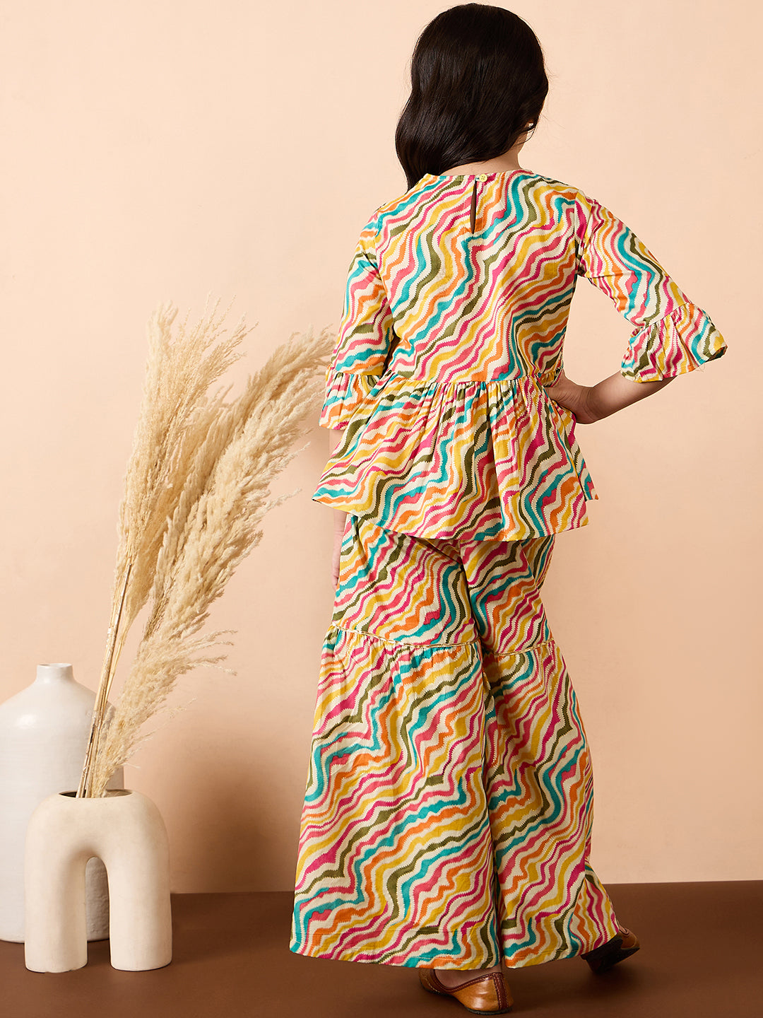 Girls Ankle Length All over Print Kurti Set - Multi