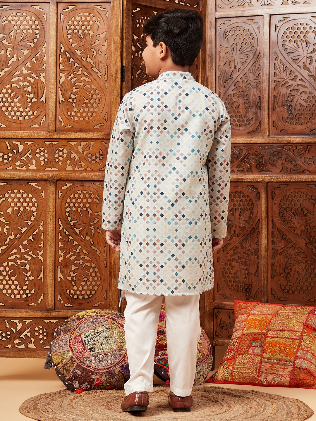Boys Above Knee All over print Kurta Set - Blue