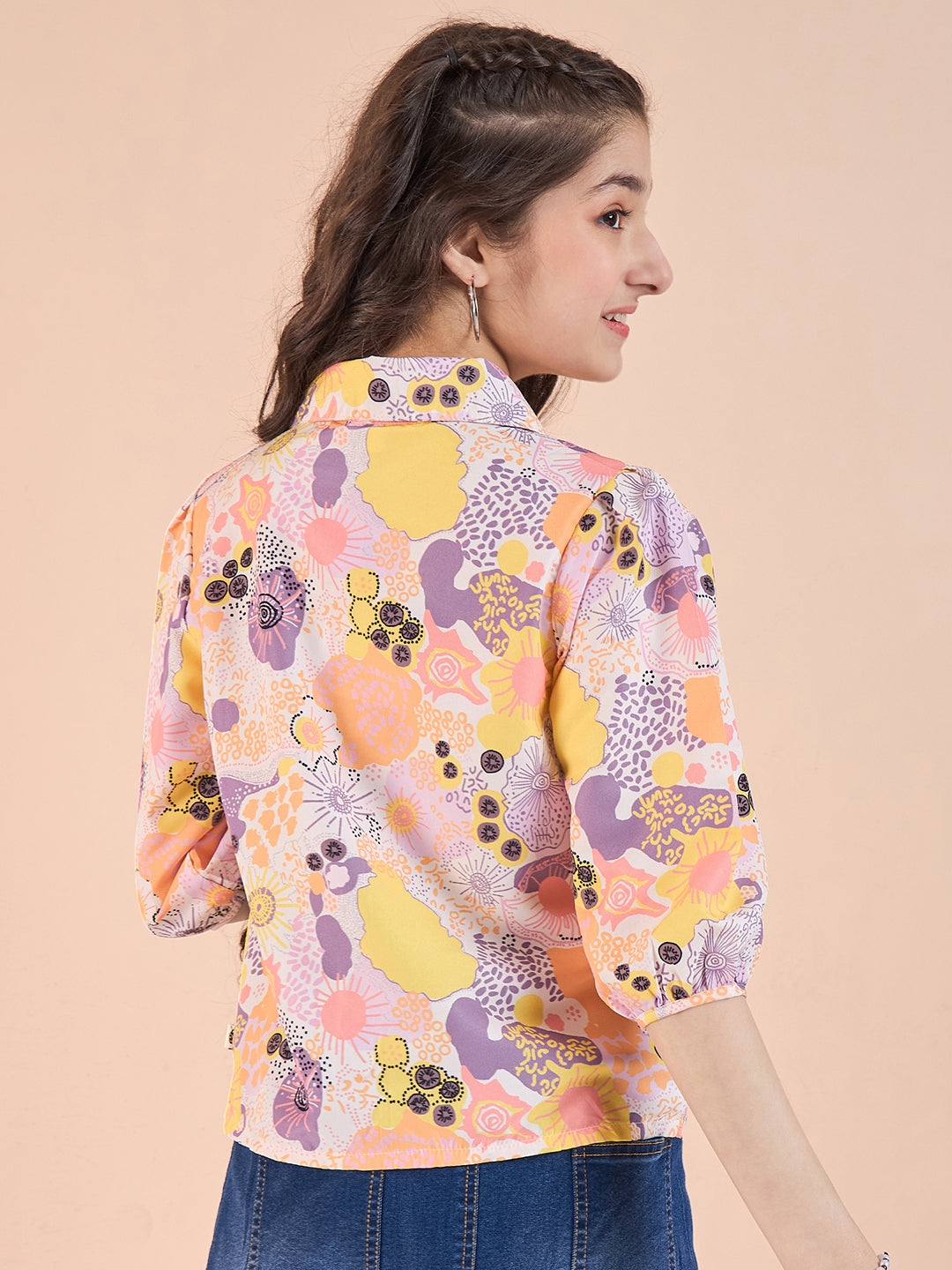 Girls Hip length Printed Top - Multi