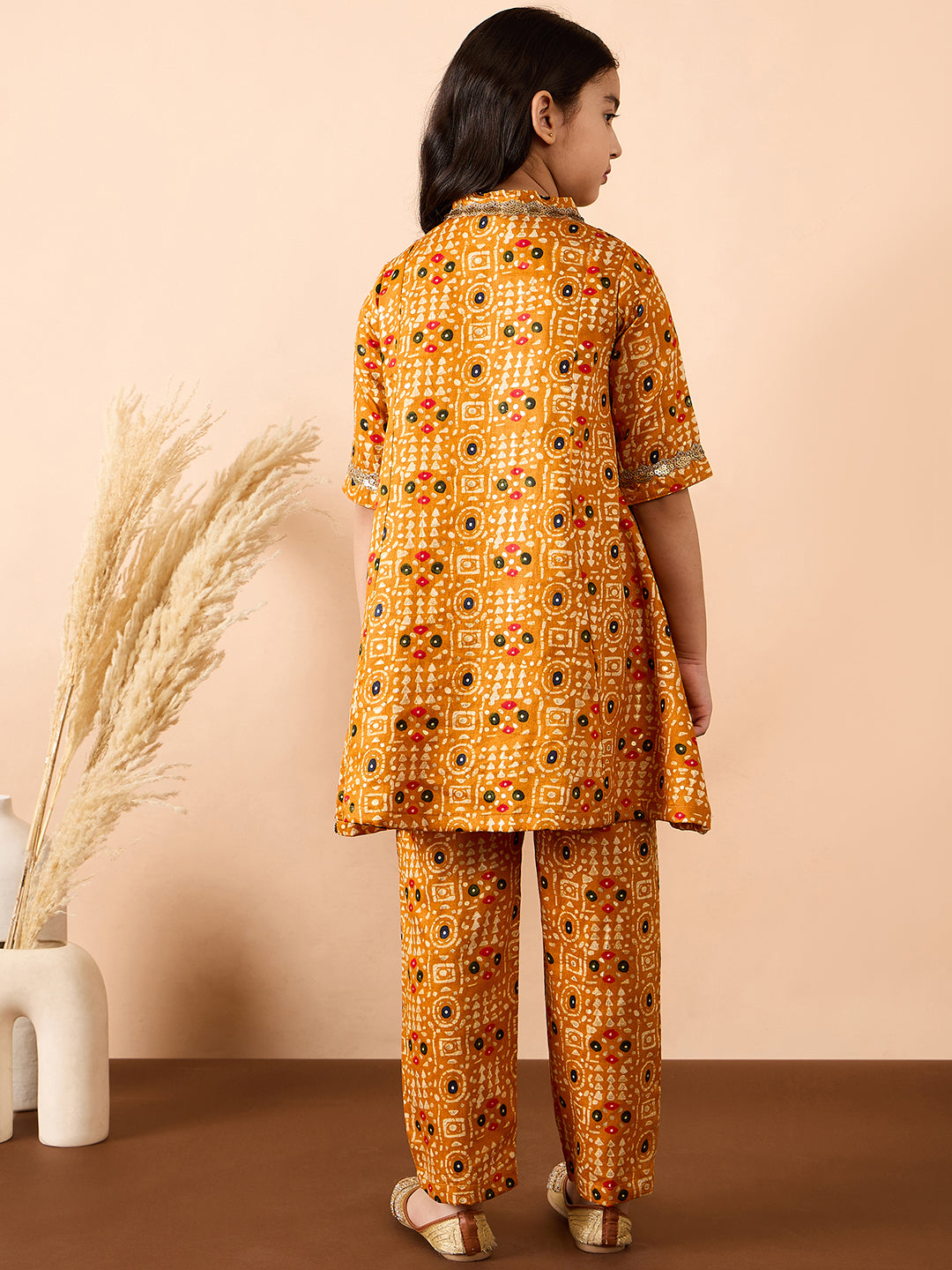 Girls Ankle Length All over Print Kurti Set - Yellow