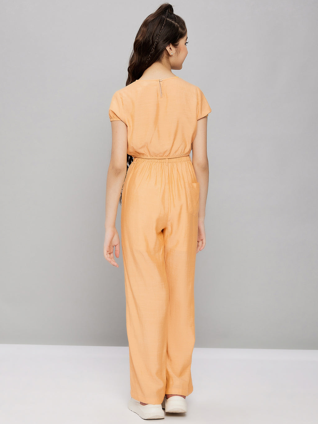 Girls Ankle Length Solid Top With Pants - Yellow