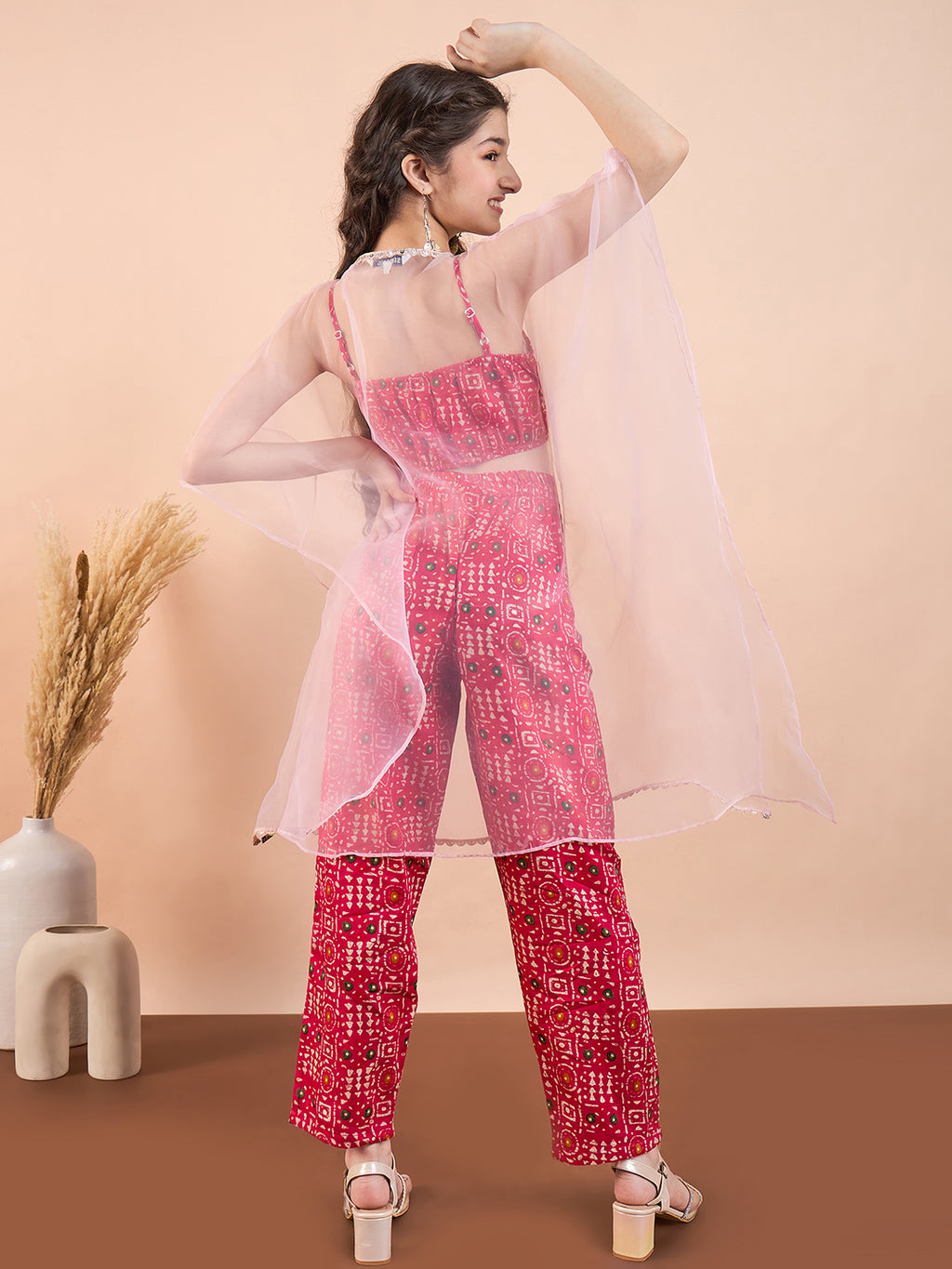 Girls Ankle Length Printed Kurti Set - Magenta