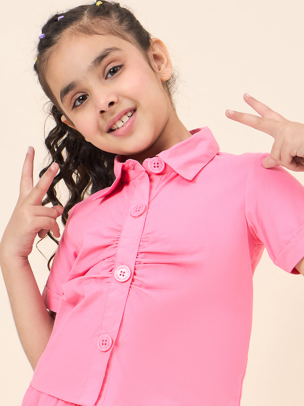 Girls Ankle Length Solid Top With Pants - Pink