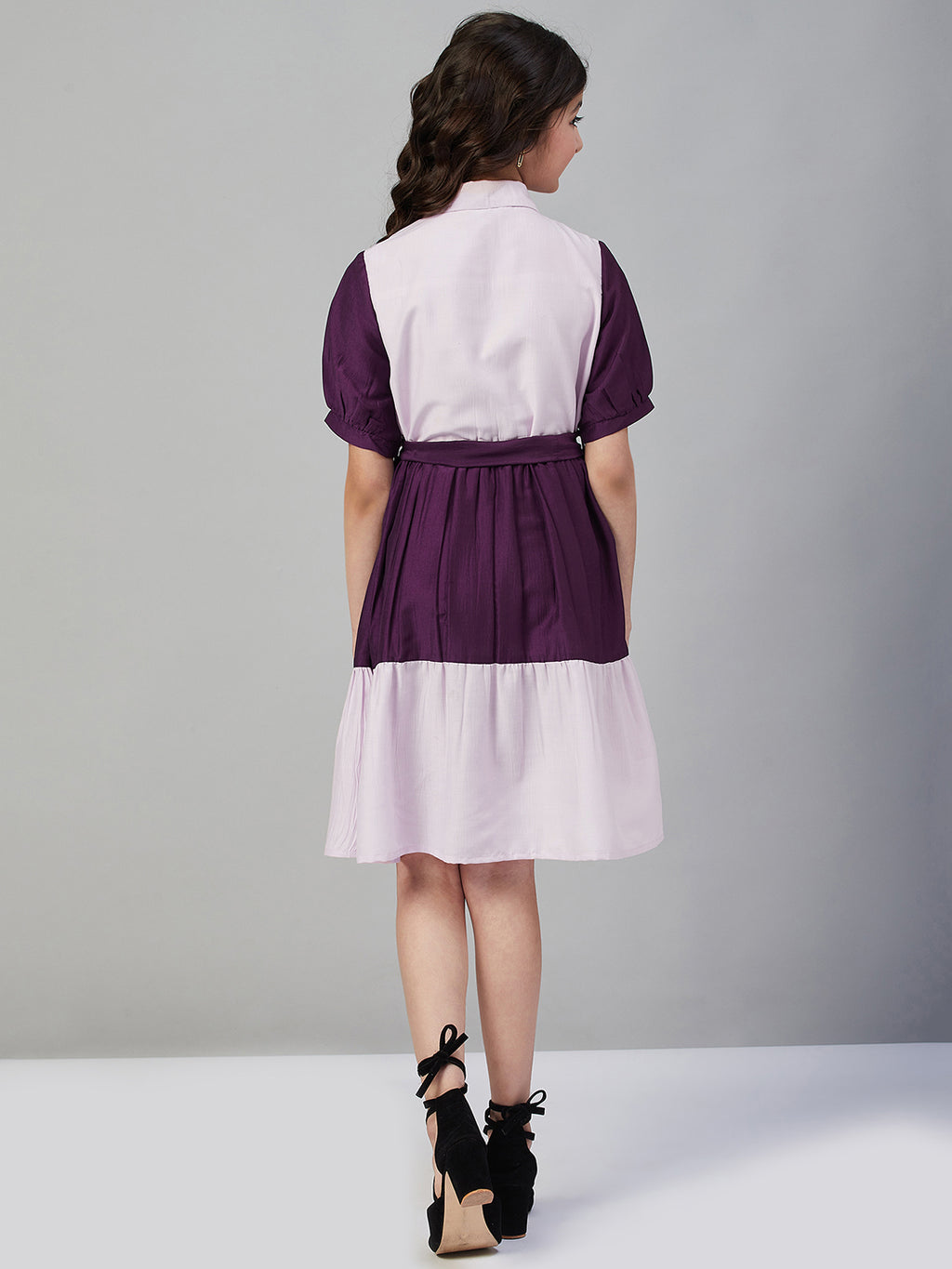 Girls Knee Length Solid Dress - Pink