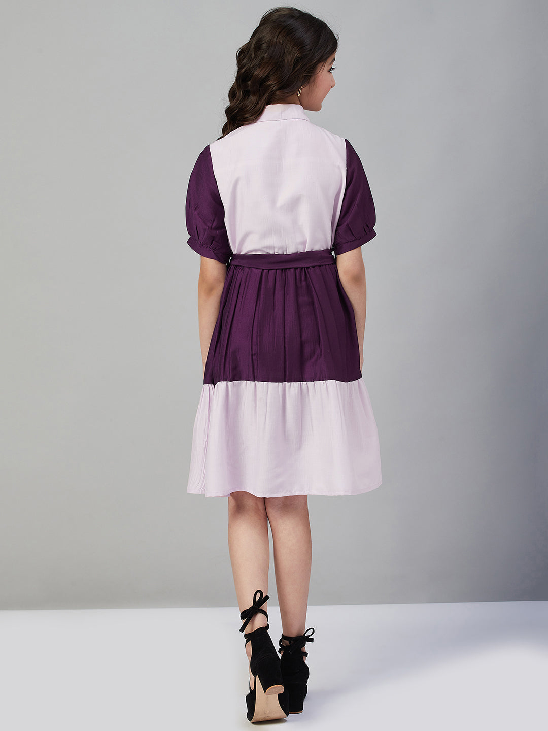 Girls Knee Length Solid Dress - Pink