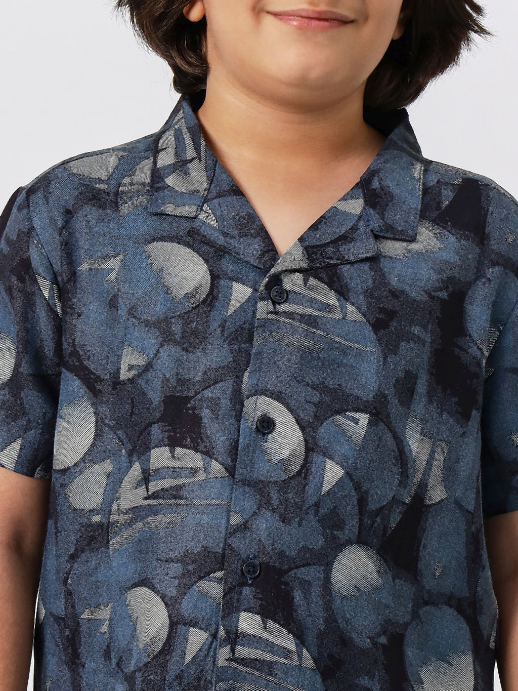 Boys Mid Thigh Printed Shirt with Shorts - Blue