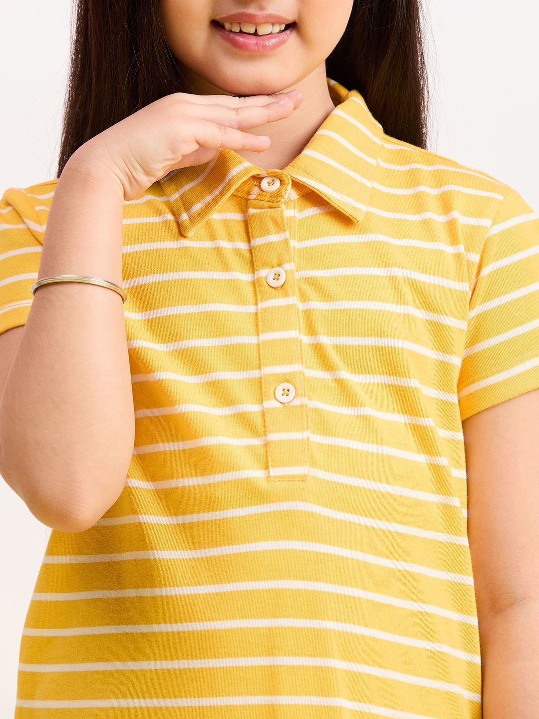 Girls Above knee Printed Dress - Yellow