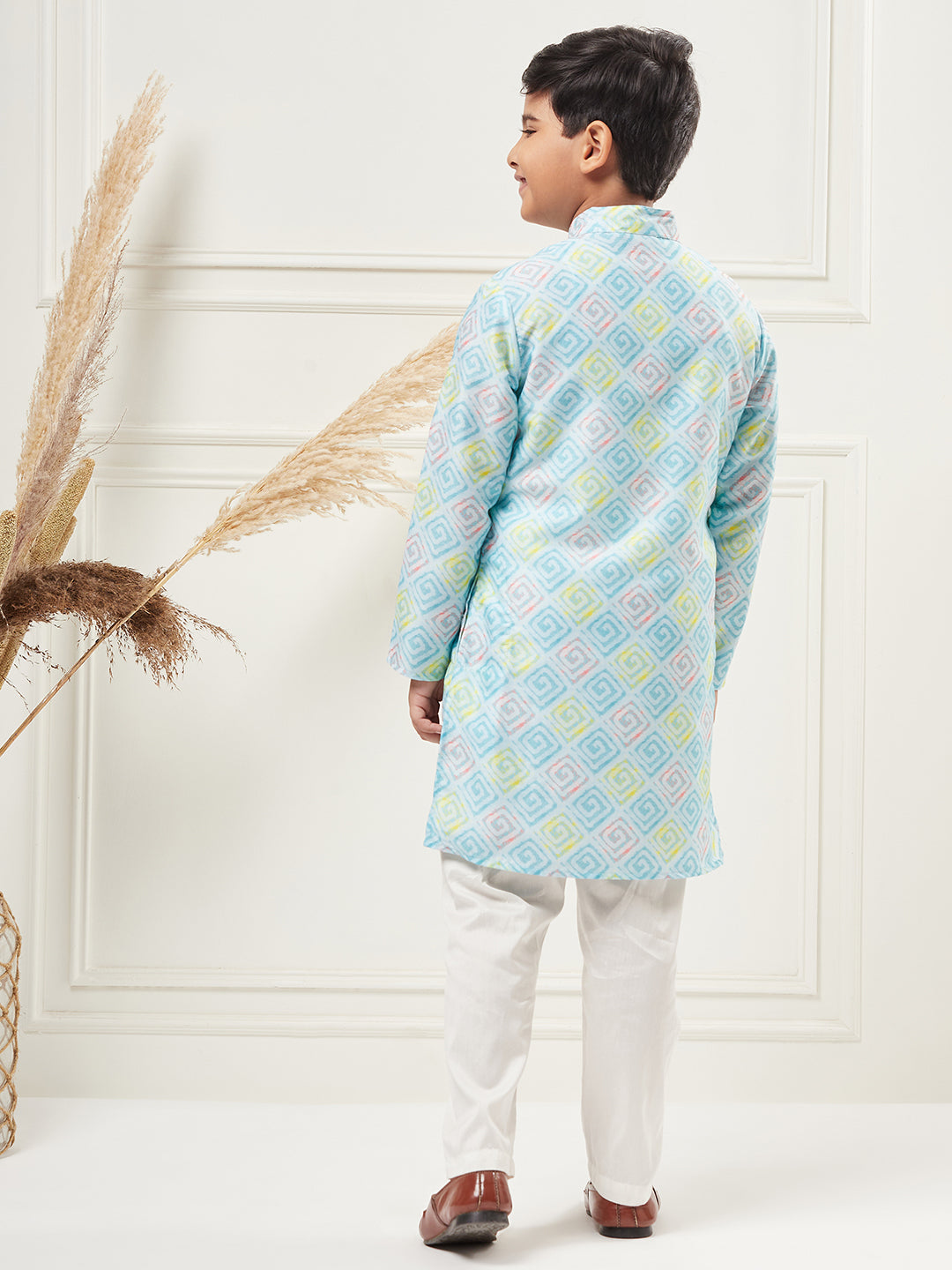 Boys Above Knee All over print Kurta Set - Blue