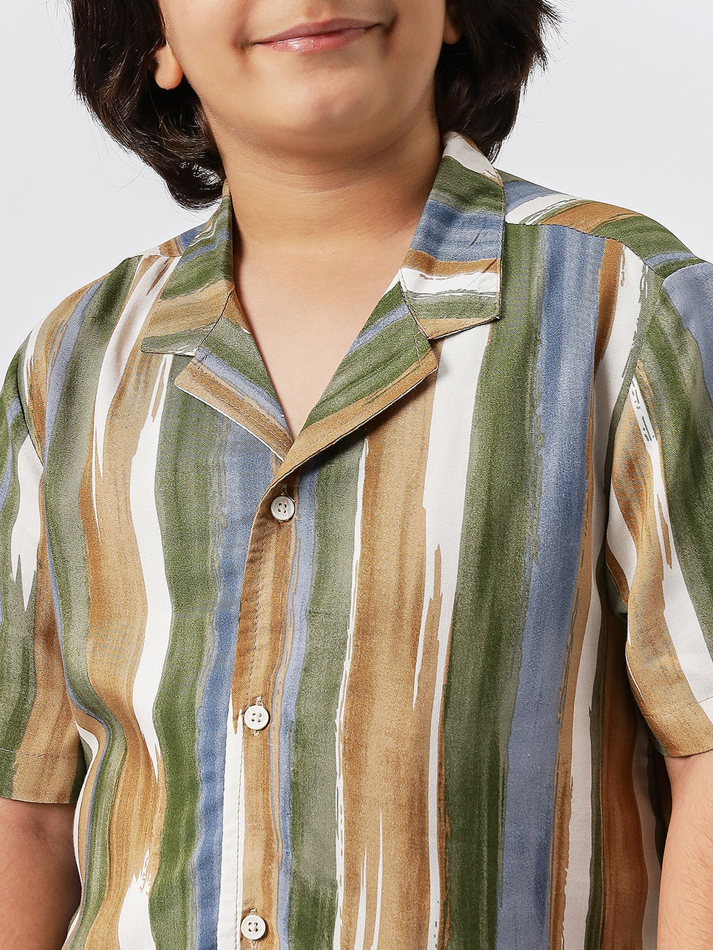 Boys Mid Thigh Printed Shirt with Shorts - Green