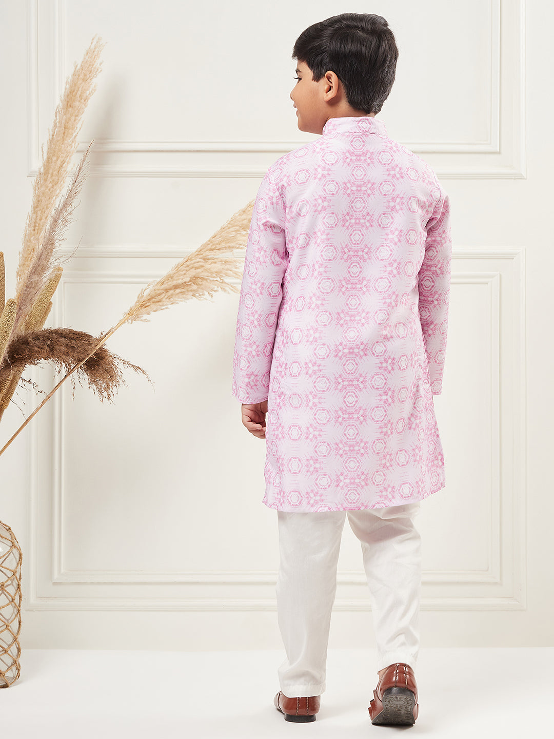 Boys Above Knee Embroidery Kurta Set - Purple