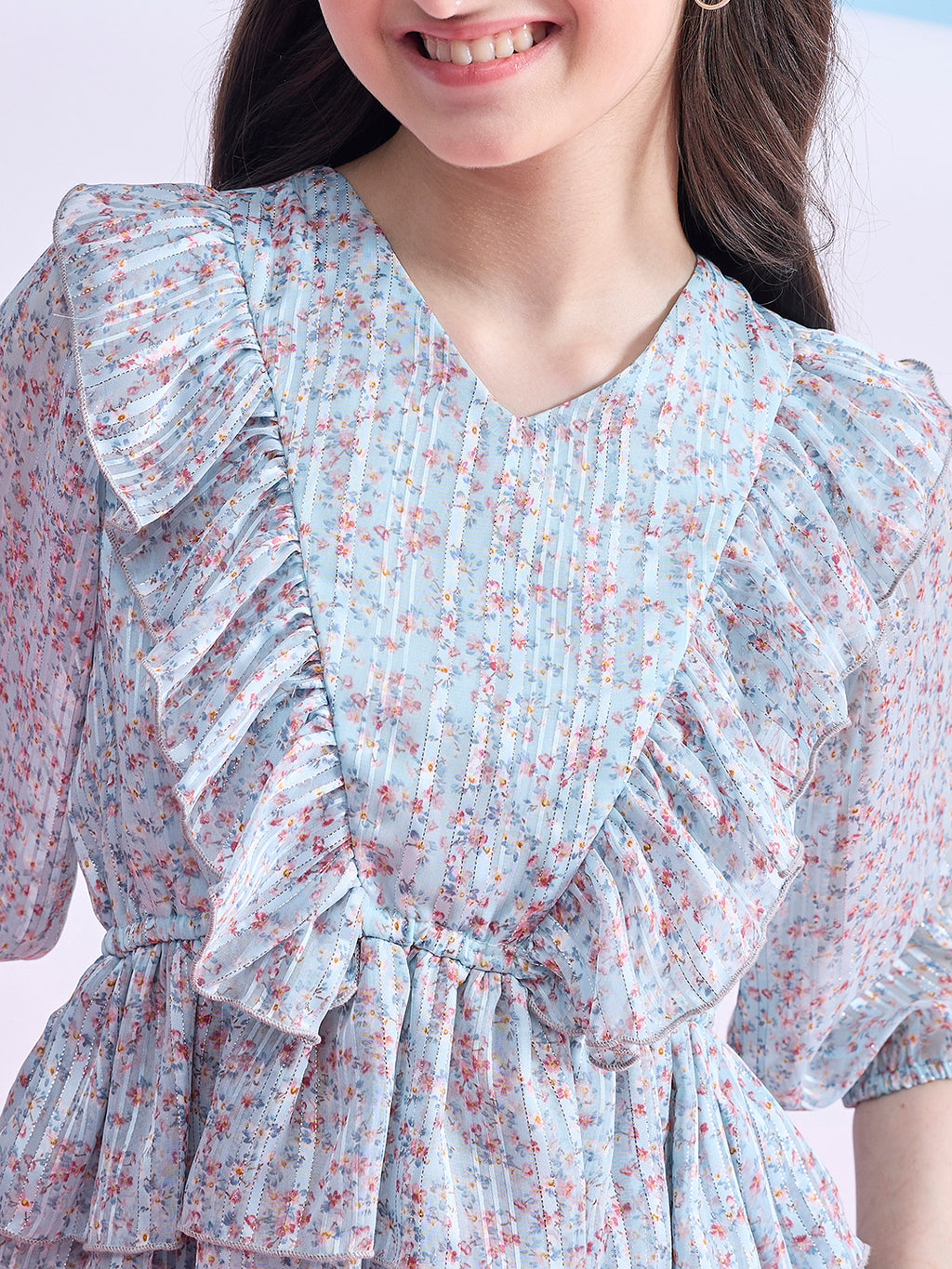 Girls Hip length Printed Top - Blue