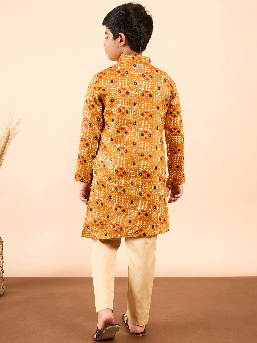 Boys Ankle Length Printed Kurta Set - Yellow