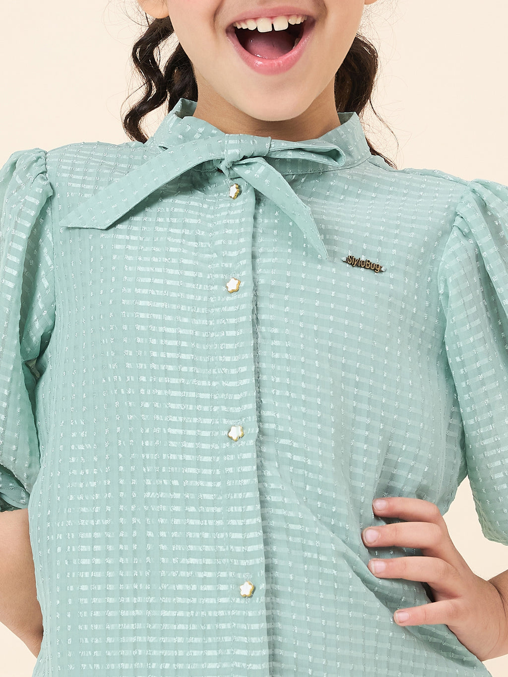Girls Waist Length Solid Top - Green