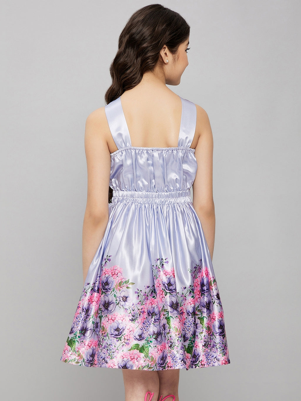 Girls Above Knee Placement print Dress - Purple