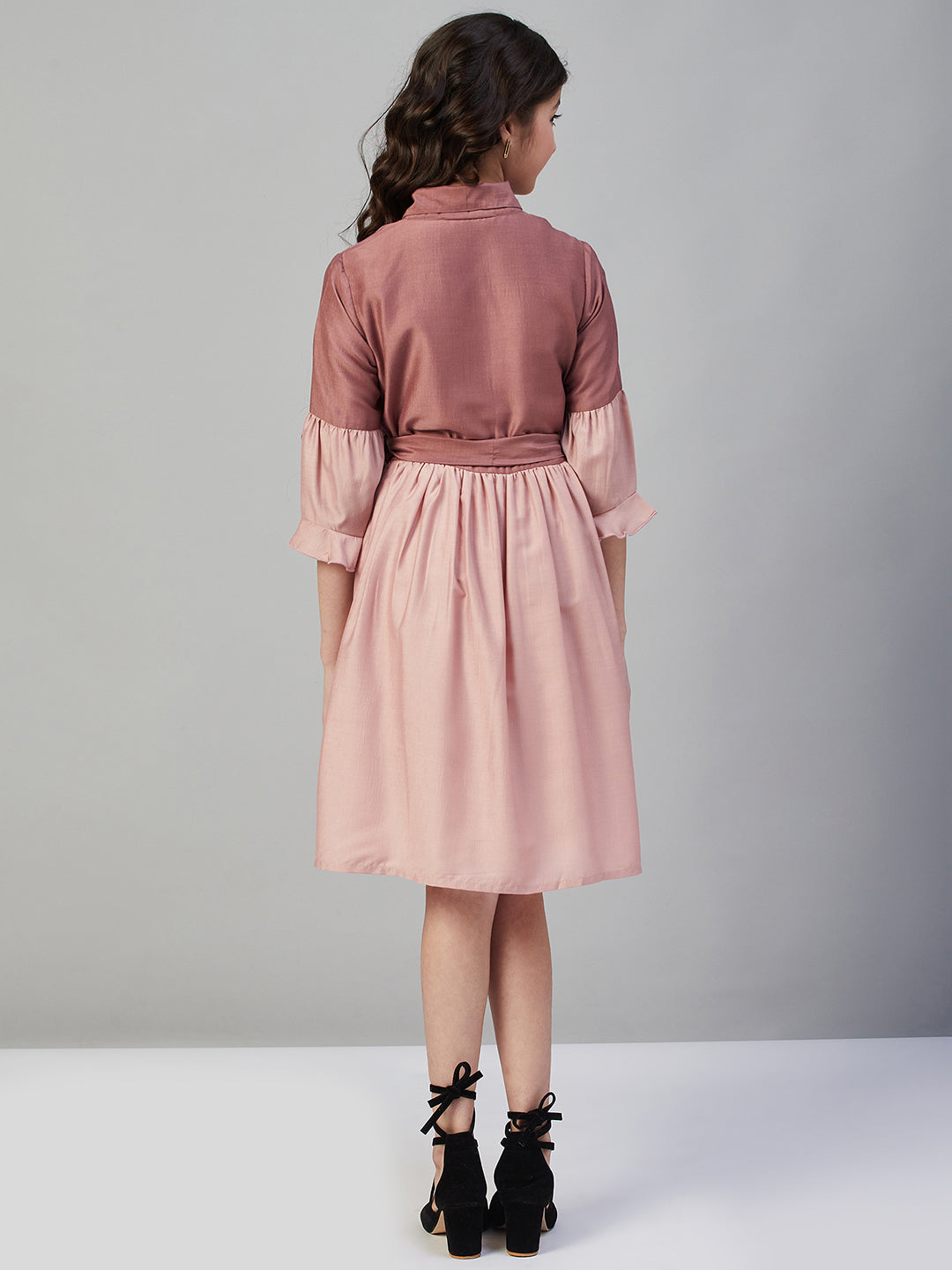 Girls Knee Length Solid Dress - Multi