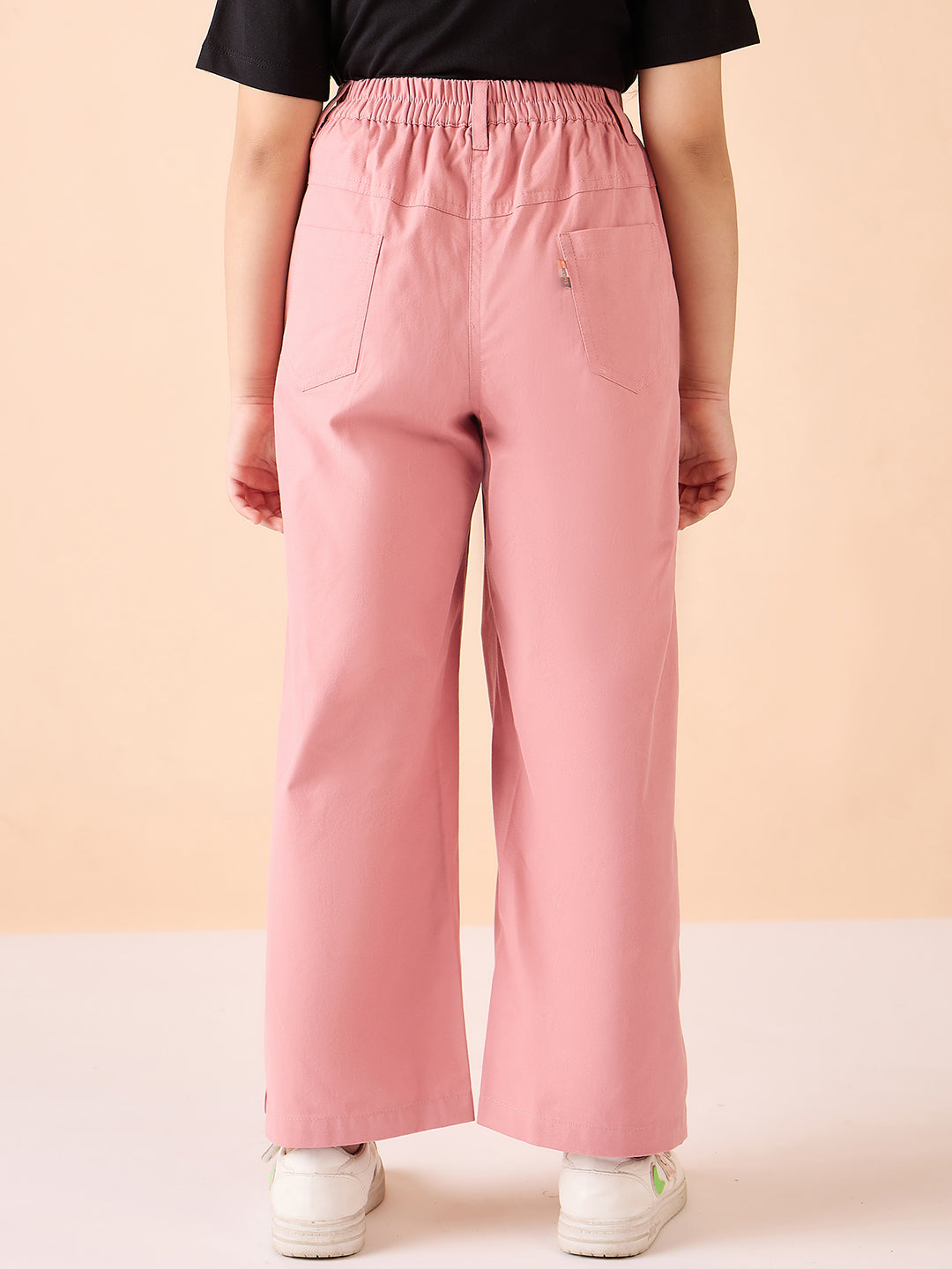 Girls Ankle Length Solid Cargo Pants - Pink