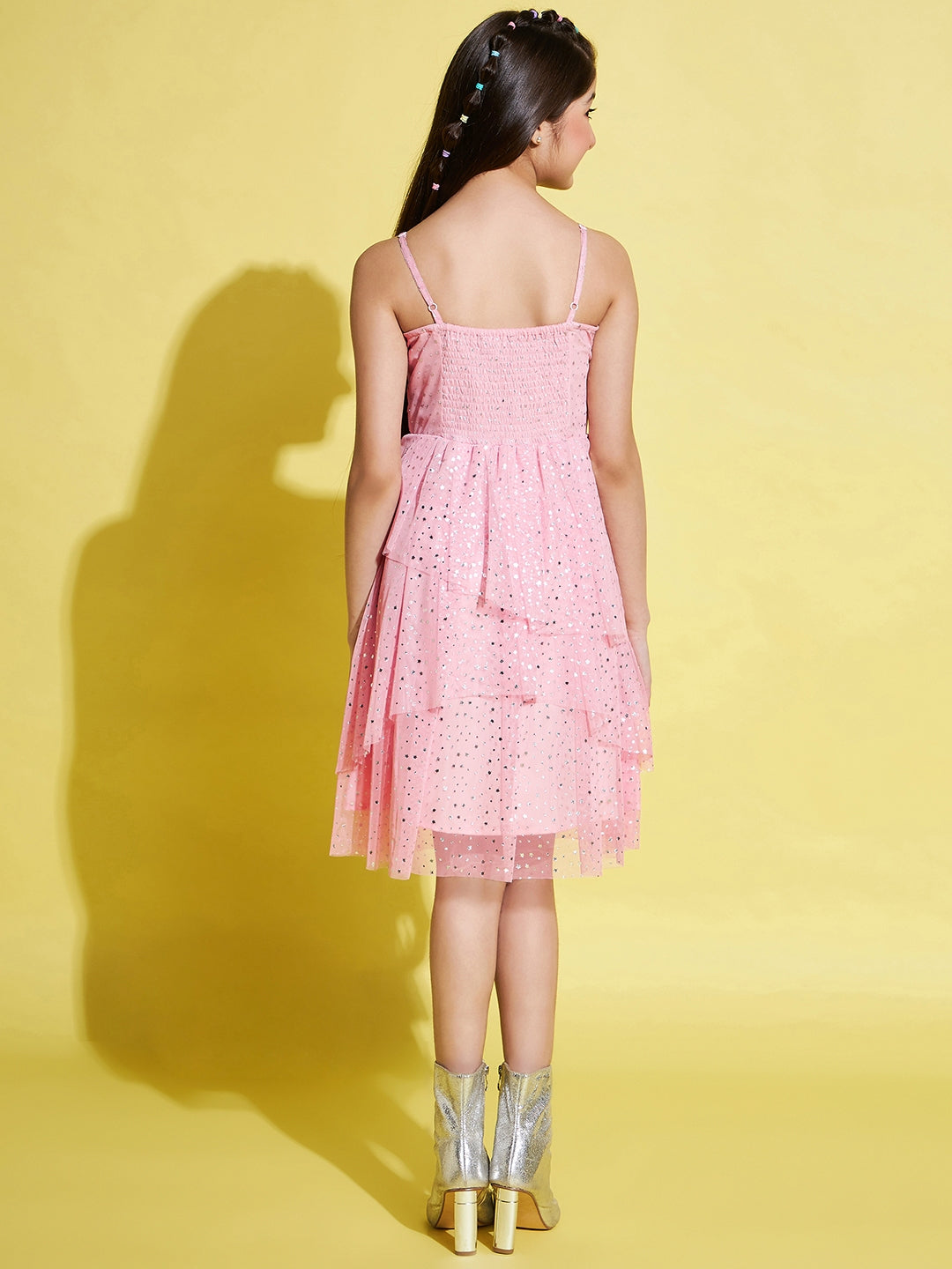 Girls Above Knee All over print Dress - Pink