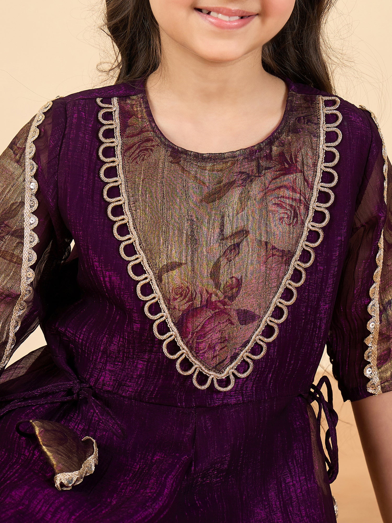 Girls Above Knee Solid Kurti Set - Purple