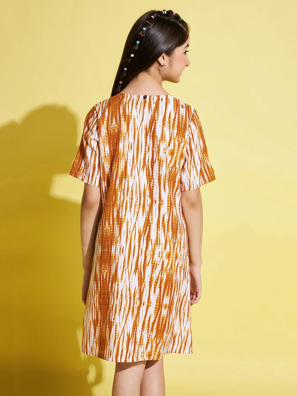 Girls Knee Length Dress - Orange