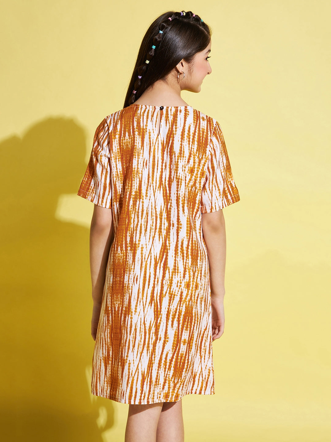 Girls Knee Length Dress - Orange