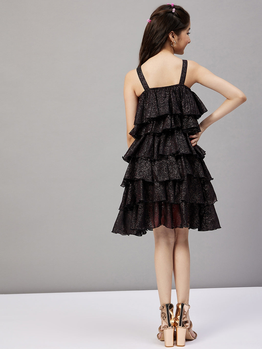 Girls Above Knee Solid Dress - Black