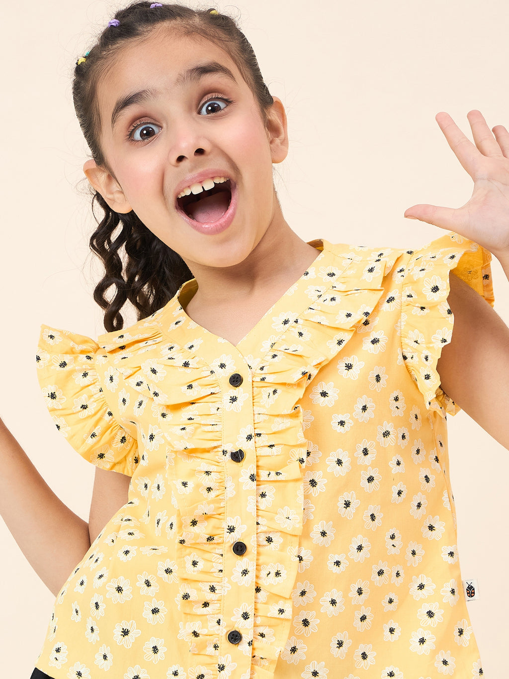 Girls Ankle Length All over Print Top With Pants - Yellow