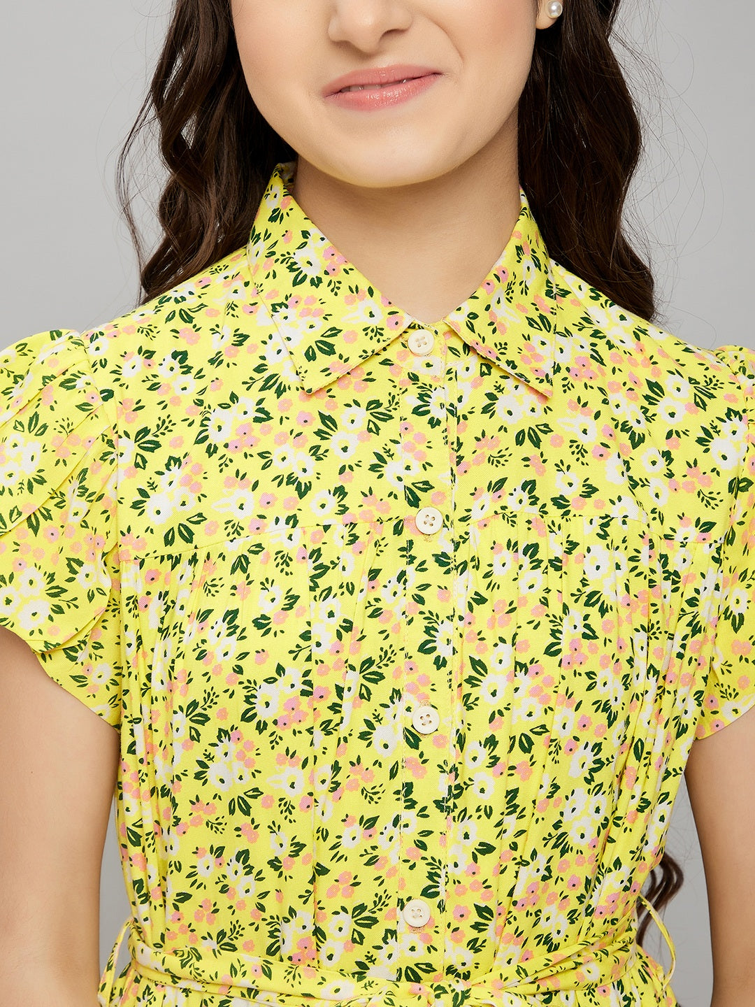 Girls Above Knee Dress - Yellow