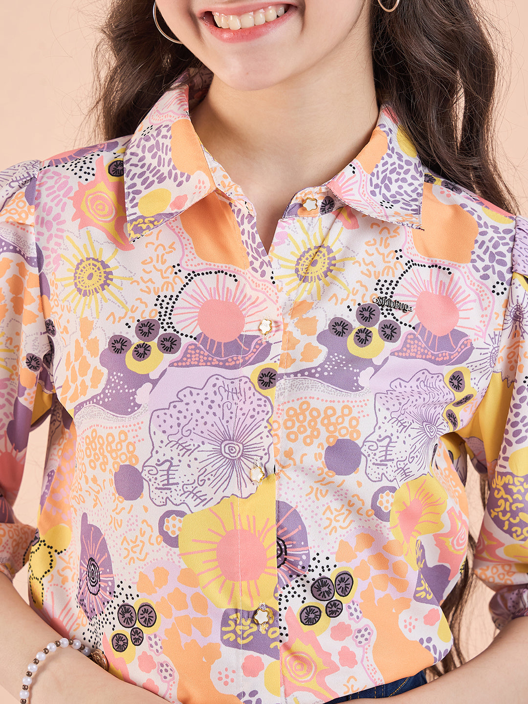 Girls Hip length Printed Top - Multi