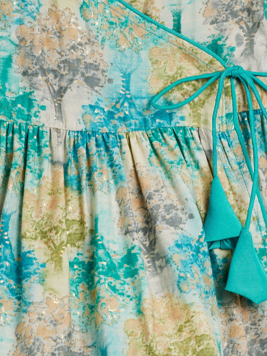 Girls Above Knee Printed Kurti Set - Green