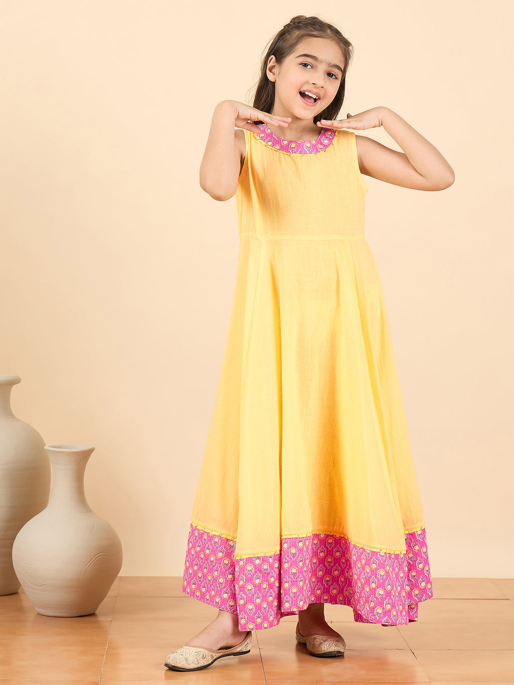 Girls Full Length Embroidery Kurti Set - Pink