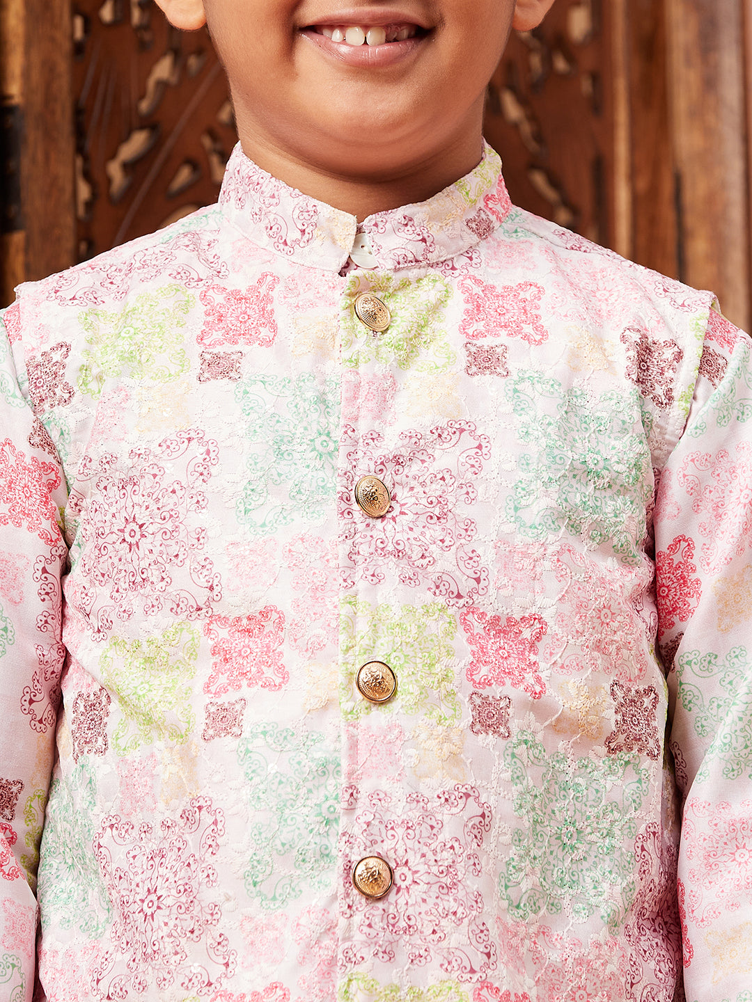 Boys Above Knee Embroidery Kurta Set with Jacket - Multi