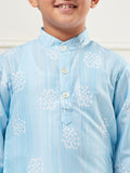 Boys Above Knee All over print Kurta Set - Blue