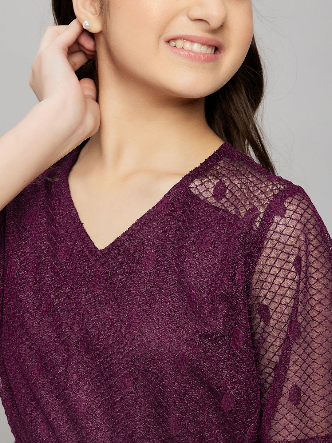 Girls Knee Length Solid Dress - Maroon