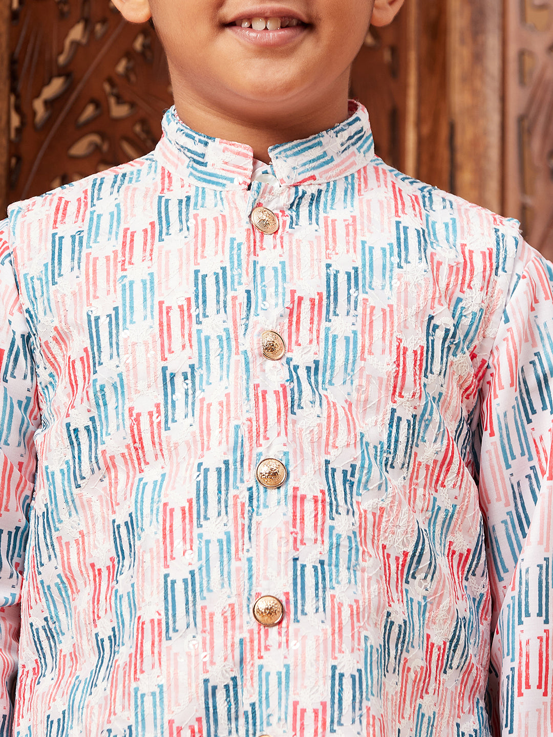 Boys Above Knee Embroidery Kurta Set with Jacket - Multi