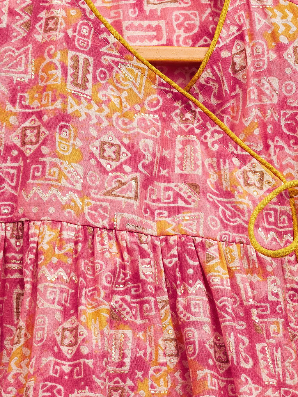 Girls Above Knee Printed Kurti Set - Pink