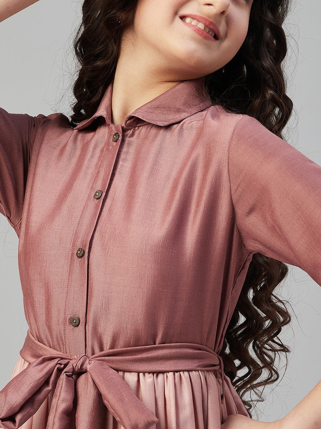 Girls Knee Length Solid Dress - Multi