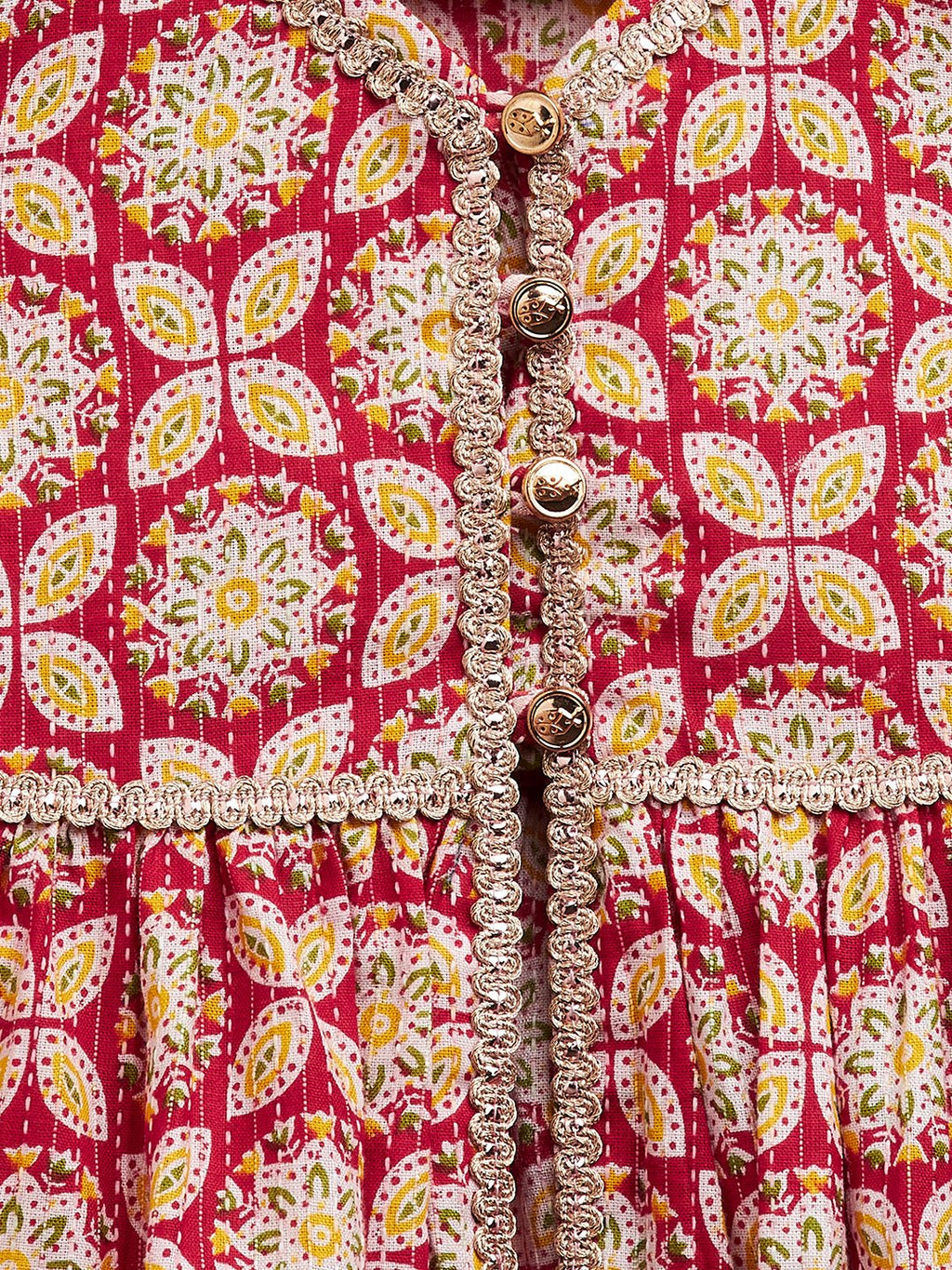 Girls Above Knee Printed Kurti Set - Red